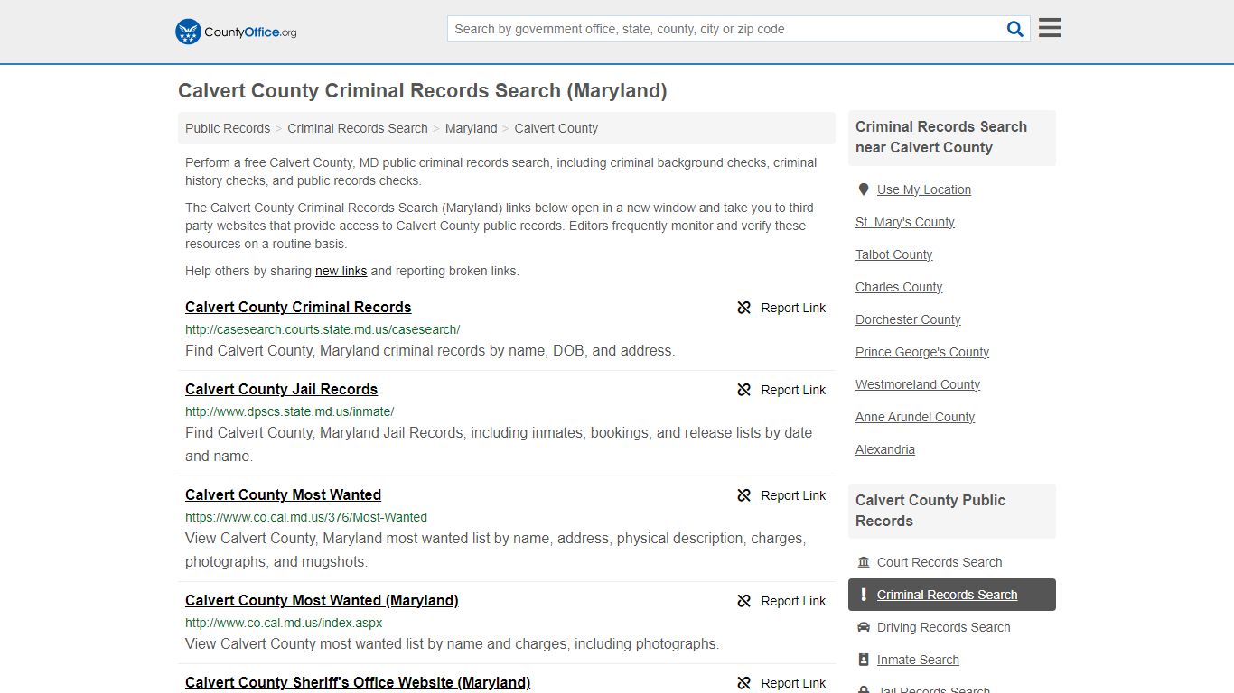 Criminal Records Search - Calvert County, MD (Arrests, Jails & Most ...