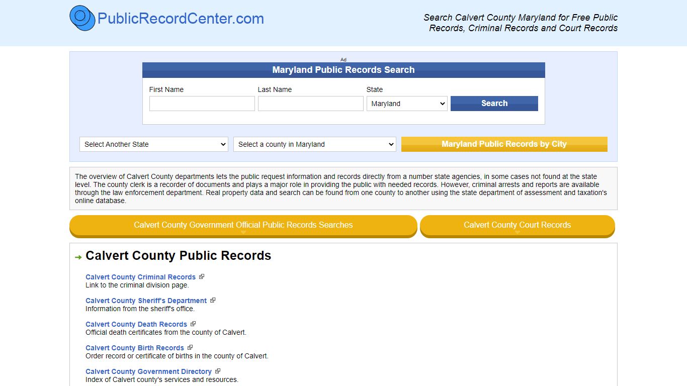 Calvert County Maryland Free Public Records - Court Records - Criminal ...