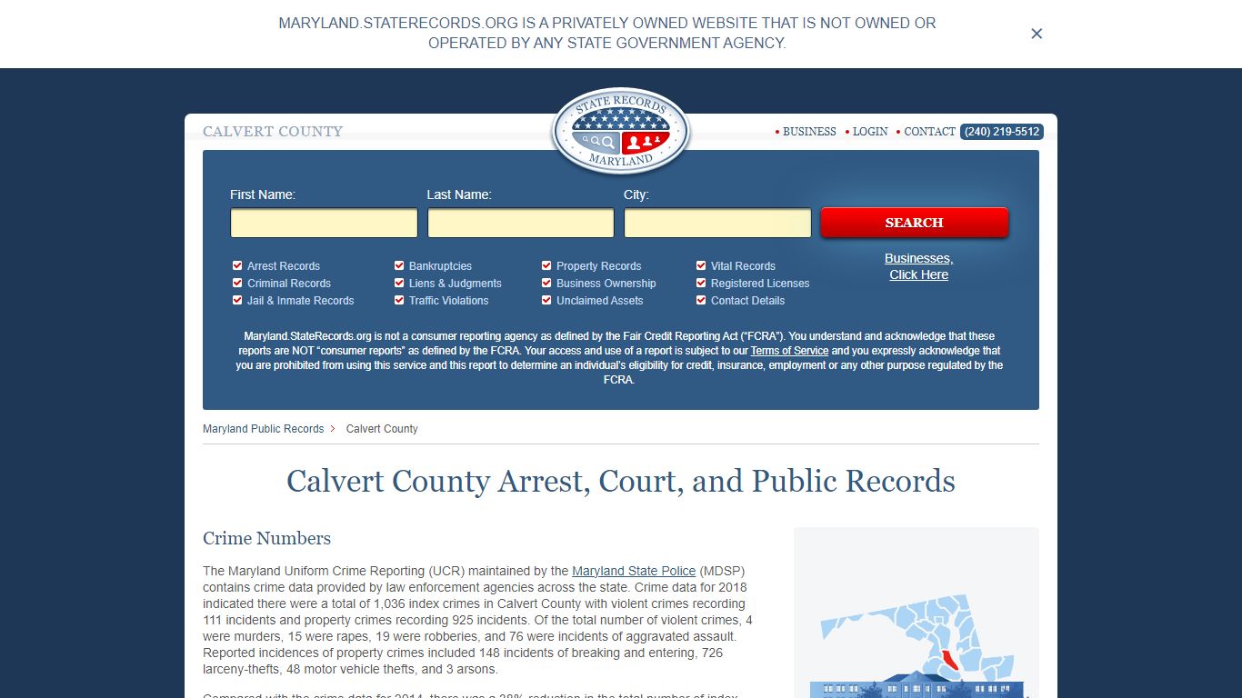 Calvert County Arrest, Court, and Public Records