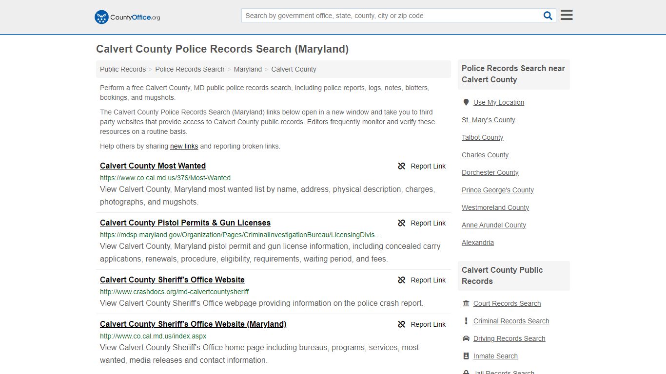 Calvert County Police Records Search (Maryland) - County Office