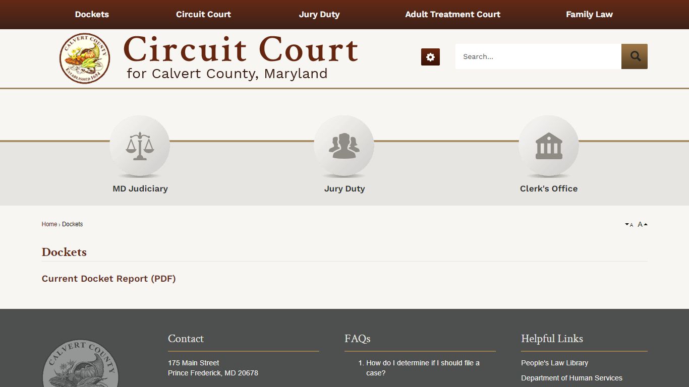 Dockets | Calvert County Circuit Court, MD